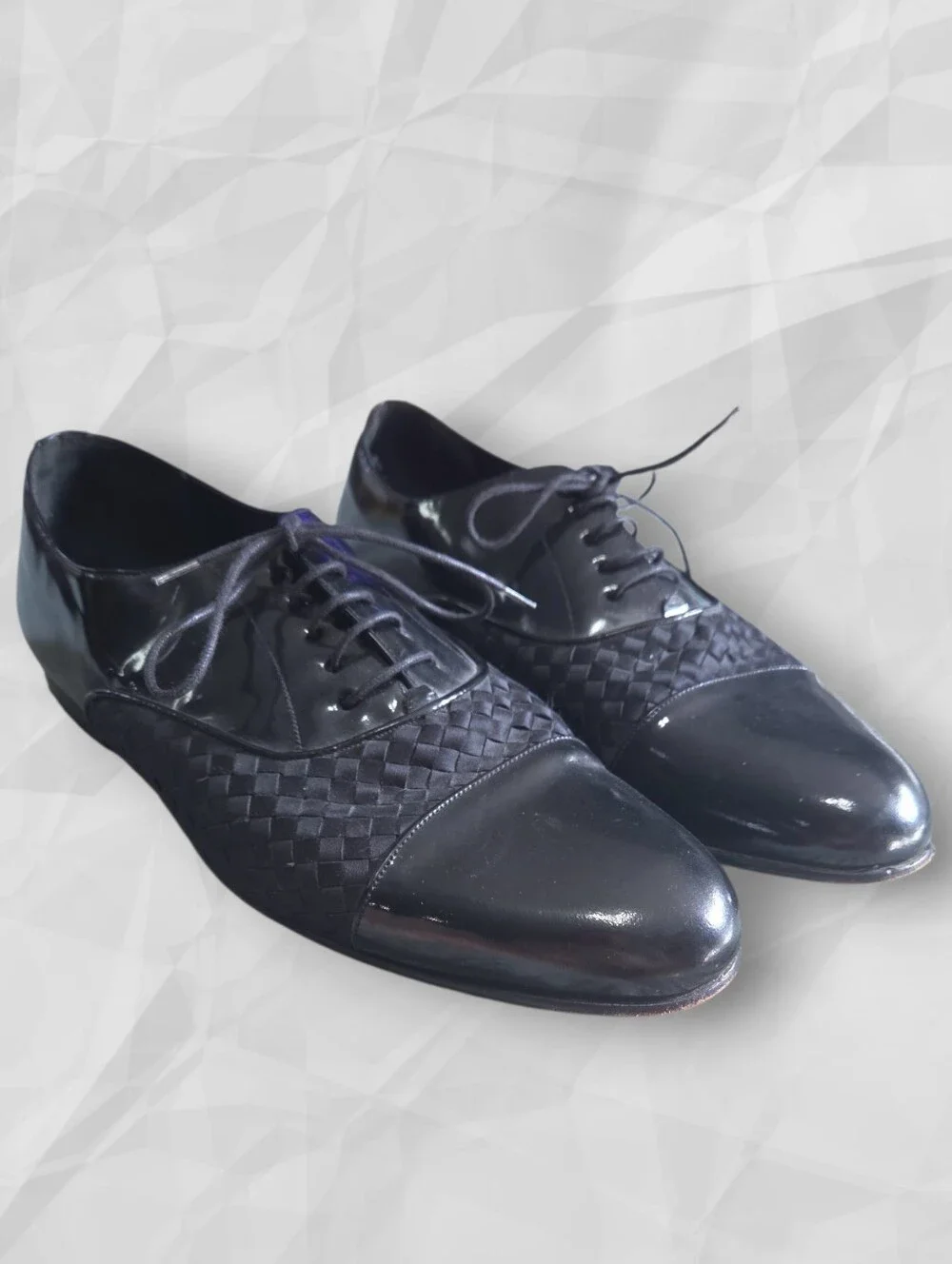 Mezlan Hampton Men's Black Patent Leather Woven Cap Toe Oxfords Size 11M